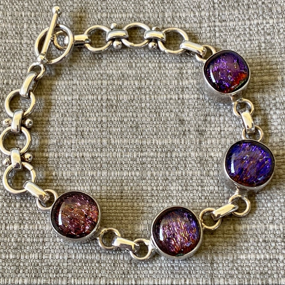 Retro Sterling Silver Dichroic Glass Toggle Bracelet